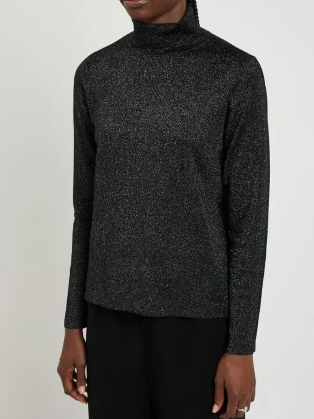 NWT Eileen Fisher Black Extra Fine Merino/Metallic Turtleneck Top